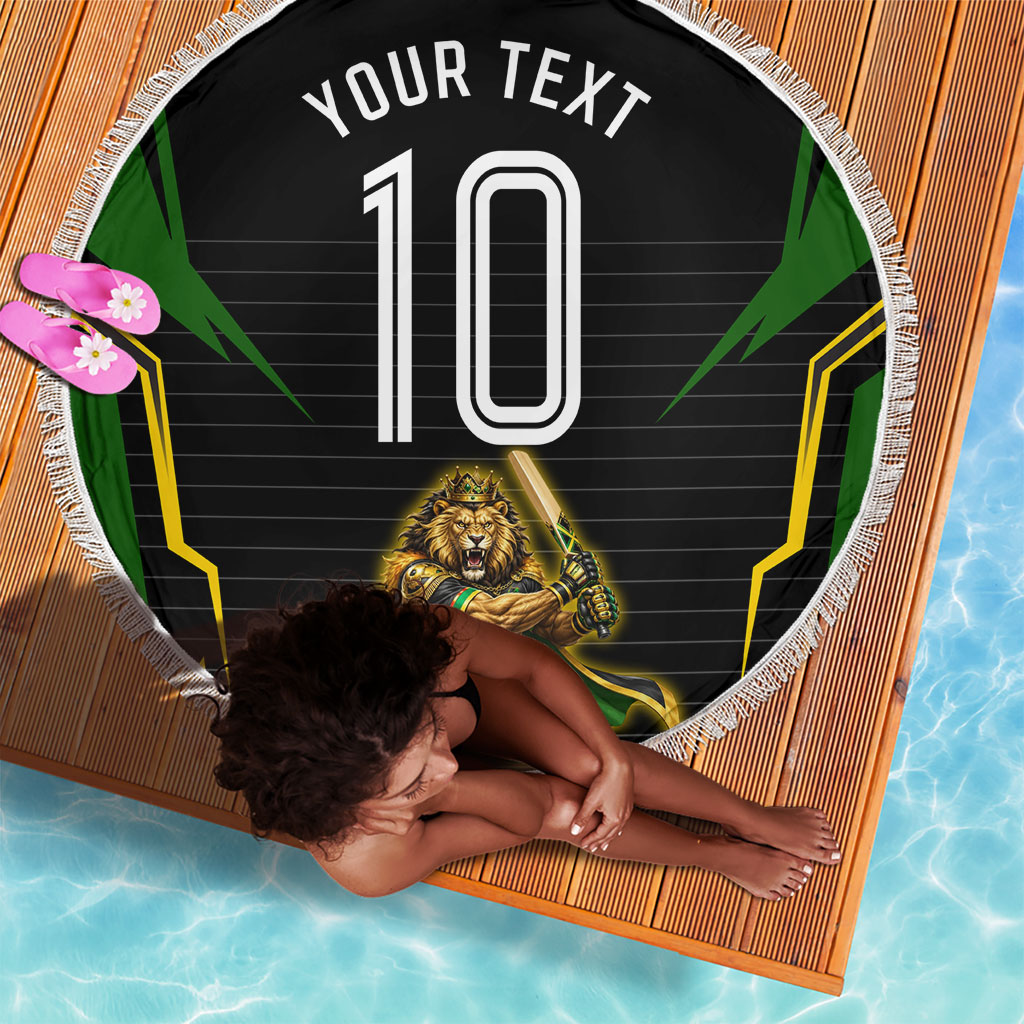 Personalized Jamaica Cricket Lion Mascot Beach Blanket Kingsmen Royal King Batsman Sport