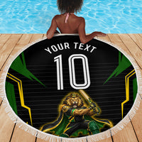 Personalized Jamaica Cricket Lion Mascot Beach Blanket Kingsmen Royal King Batsman Sport