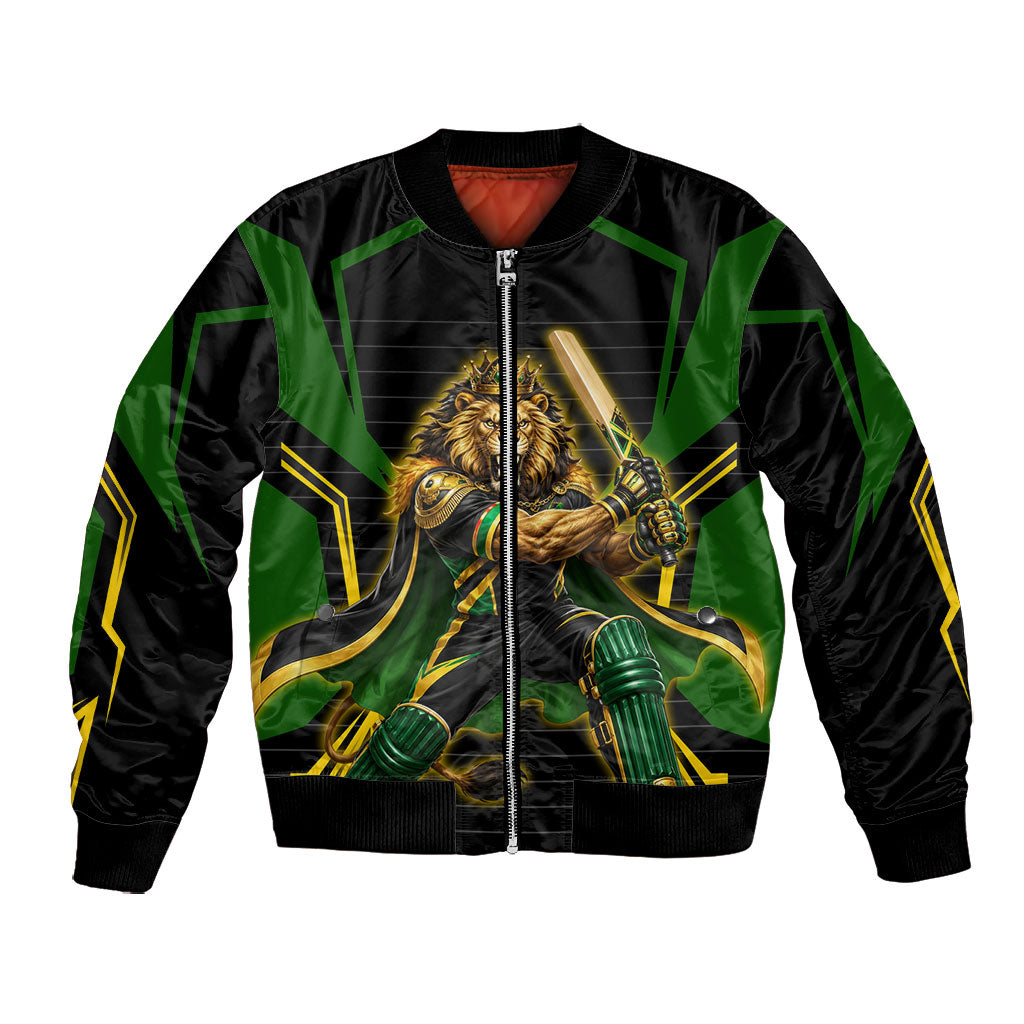 Personalized Jamaica Cricket Lion Mascot Bomber Jacket Kingsmen Royal King Batsman Sport
