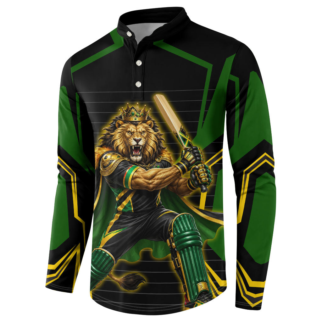 Personalized Jamaica Cricket Lion Mascot Button Sweatshirt Kingsmen Royal King Batsman Sport