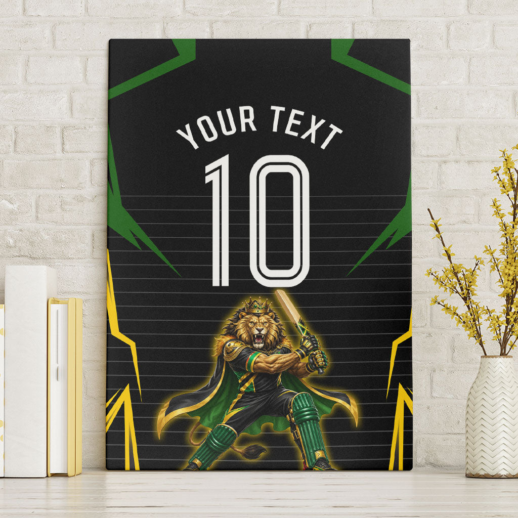 Personalized Jamaica Cricket Lion Mascot Canvas Wall Art Kingsmen Royal King Batsman Sport