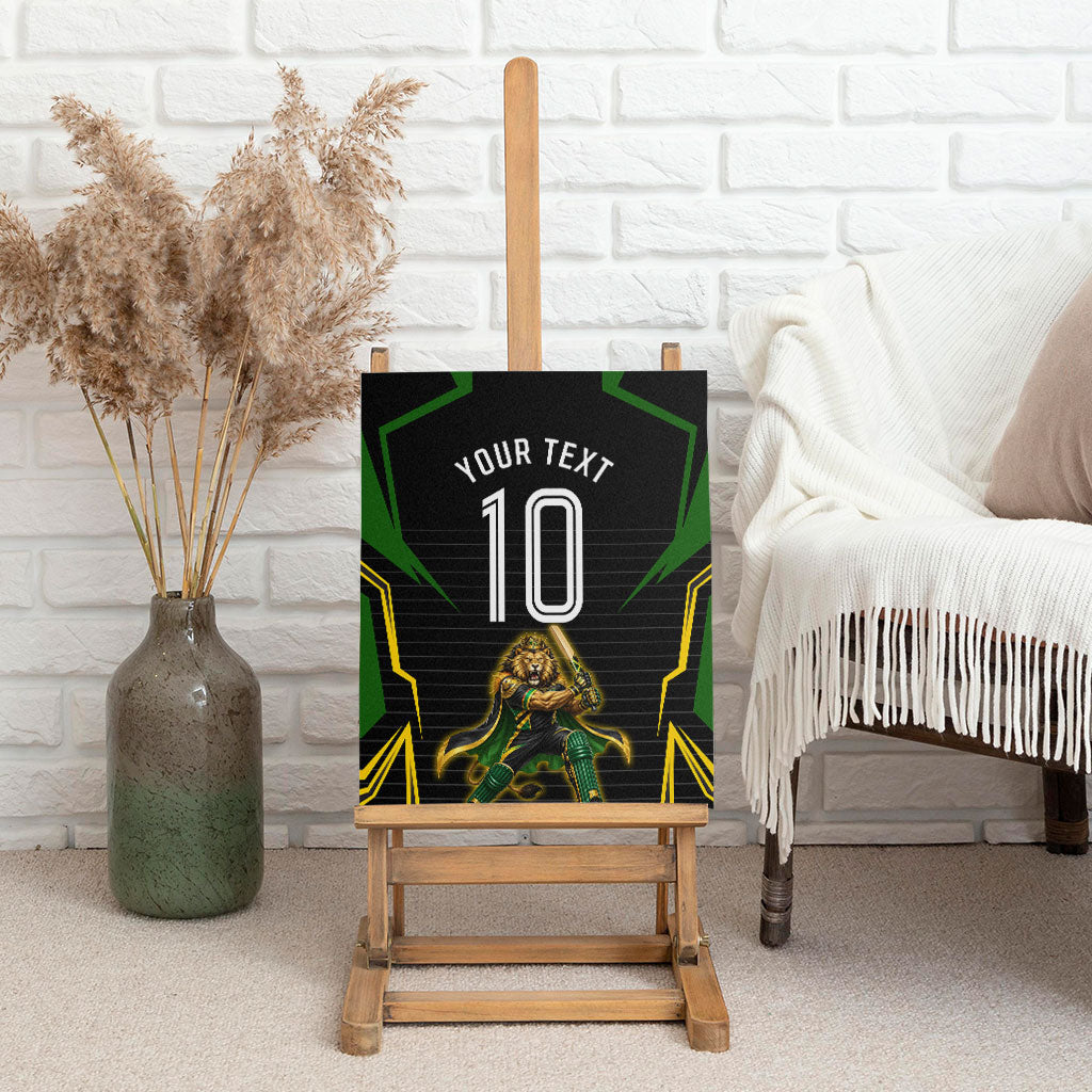 Personalized Jamaica Cricket Lion Mascot Canvas Wall Art Kingsmen Royal King Batsman Sport