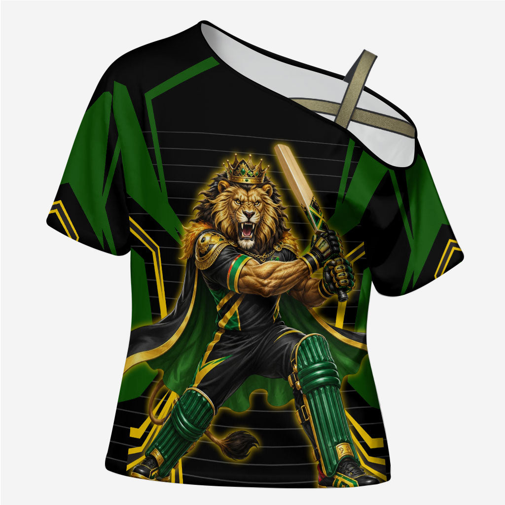 Personalized Jamaica Cricket Lion Mascot Cross Shoulder Shirt Kingsmen Royal King Batsman Sport