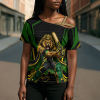 Personalized Jamaica Cricket Lion Mascot Cross Shoulder Shirt Kingsmen Royal King Batsman Sport