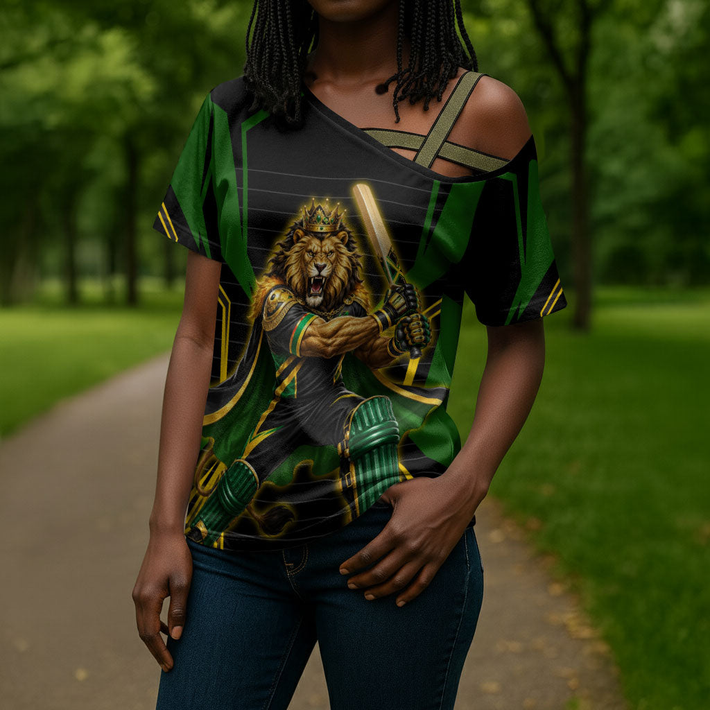 Personalized Jamaica Cricket Lion Mascot Cross Shoulder Shirt Kingsmen Royal King Batsman Sport