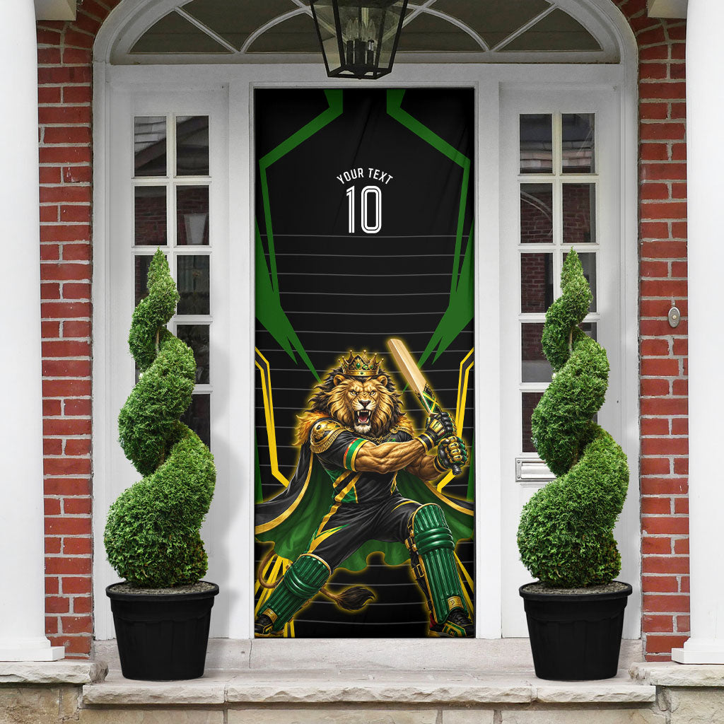Personalized Jamaica Cricket Lion Mascot Door Cover Kingsmen Royal King Batsman Sport