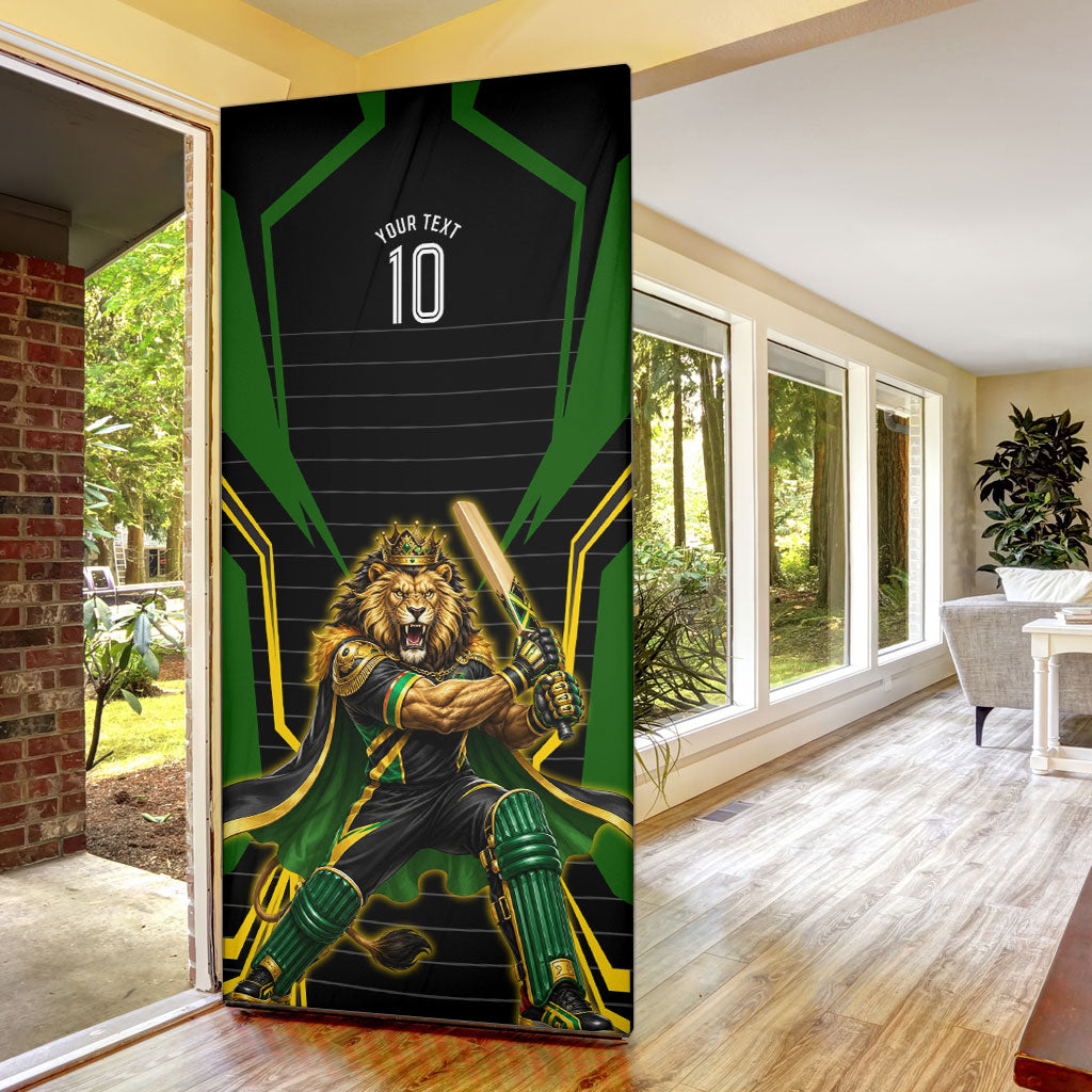 Personalized Jamaica Cricket Lion Mascot Door Cover Kingsmen Royal King Batsman Sport