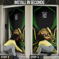 Personalized Jamaica Cricket Lion Mascot Door Cover Kingsmen Royal King Batsman Sport