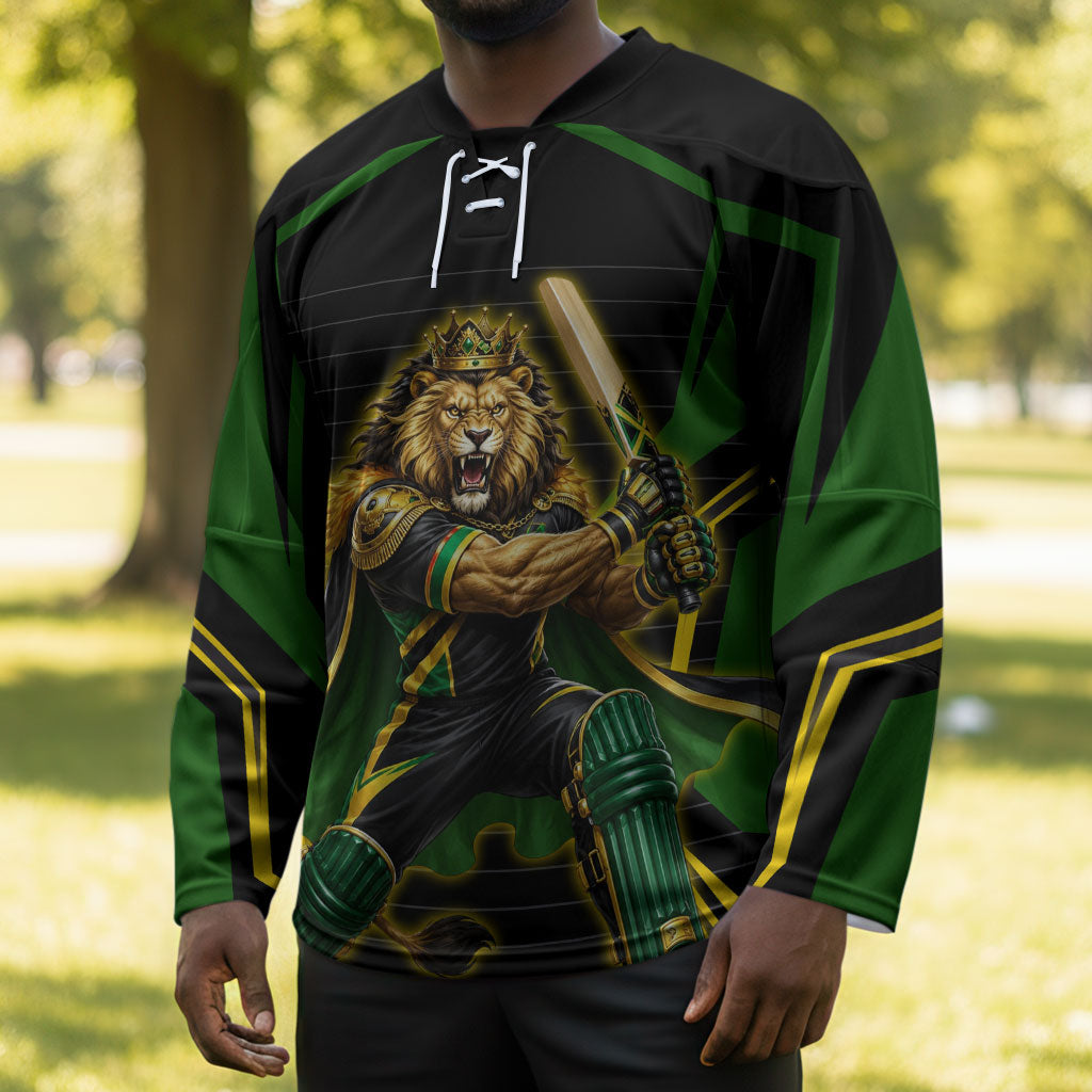 Personalized Jamaica Cricket Lion Mascot Hockey Jersey Kingsmen Royal King Batsman Sport