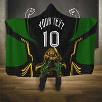 Personalized Jamaica Cricket Lion Mascot Hooded Blanket Kingsmen Royal King Batsman Sport