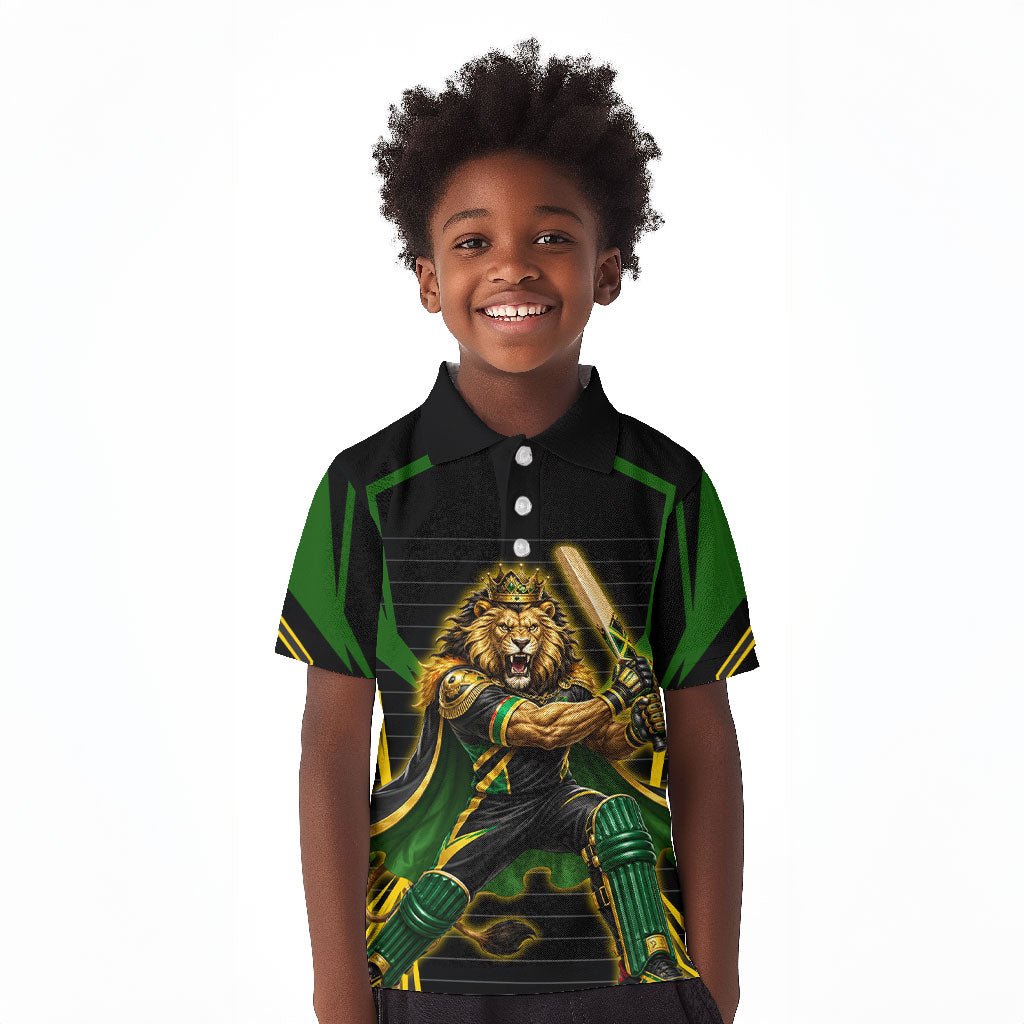 Personalized Jamaica Cricket Lion Mascot Kid Polo Shirt Kingsmen Royal King Batsman Sport