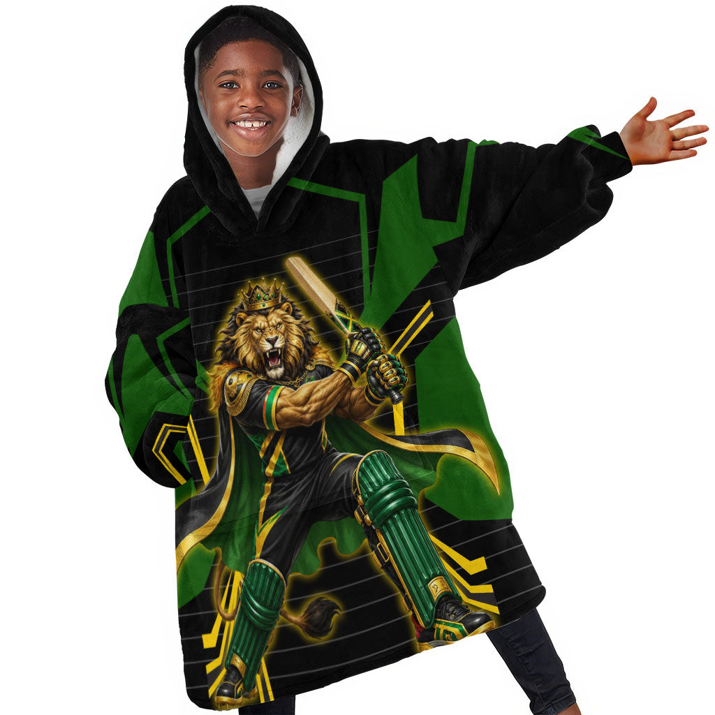 Personalized Jamaica Cricket Lion Mascot Kid Wearable Blanket Hoodie Kingsmen Royal King Batsman Sport
