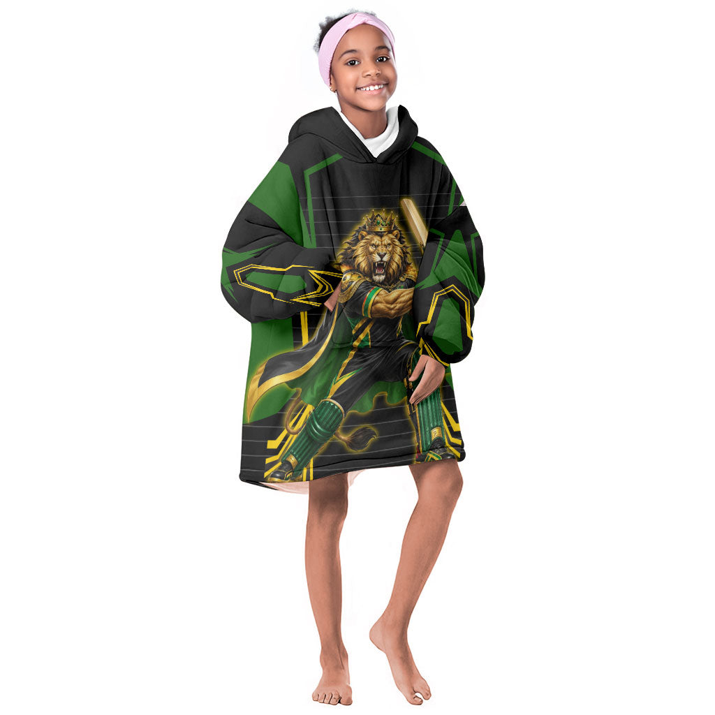 Personalized Jamaica Cricket Lion Mascot Kid Wearable Blanket Hoodie Kingsmen Royal King Batsman Sport