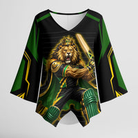 Personalized Jamaica Cricket Lion Mascot Kimono Sleeve Blouse Kingsmen Royal King Batsman Sport