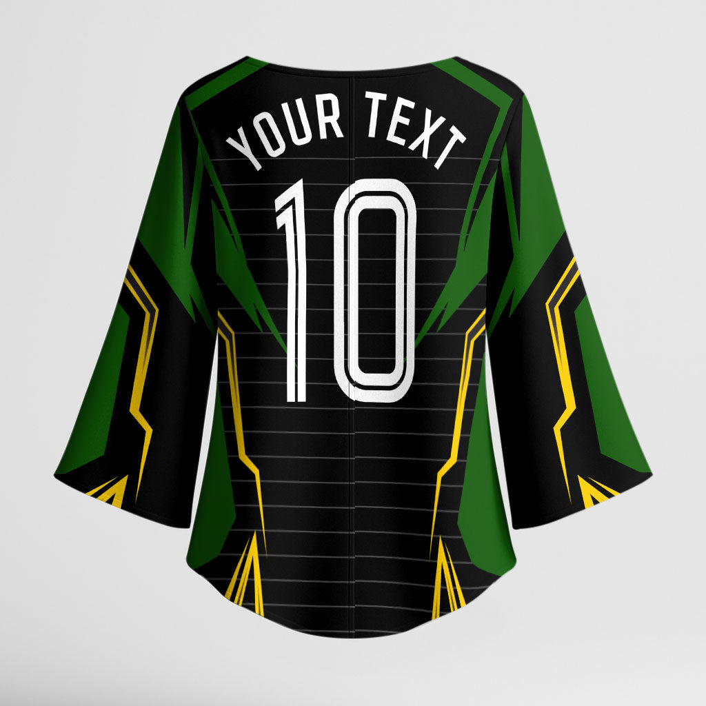 Personalized Jamaica Cricket Lion Mascot Kimono Sleeve Blouse Kingsmen Royal King Batsman Sport