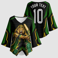 Personalized Jamaica Cricket Lion Mascot Kimono Sleeve Blouse Kingsmen Royal King Batsman Sport