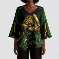 Personalized Jamaica Cricket Lion Mascot Kimono Sleeve Blouse Kingsmen Royal King Batsman Sport