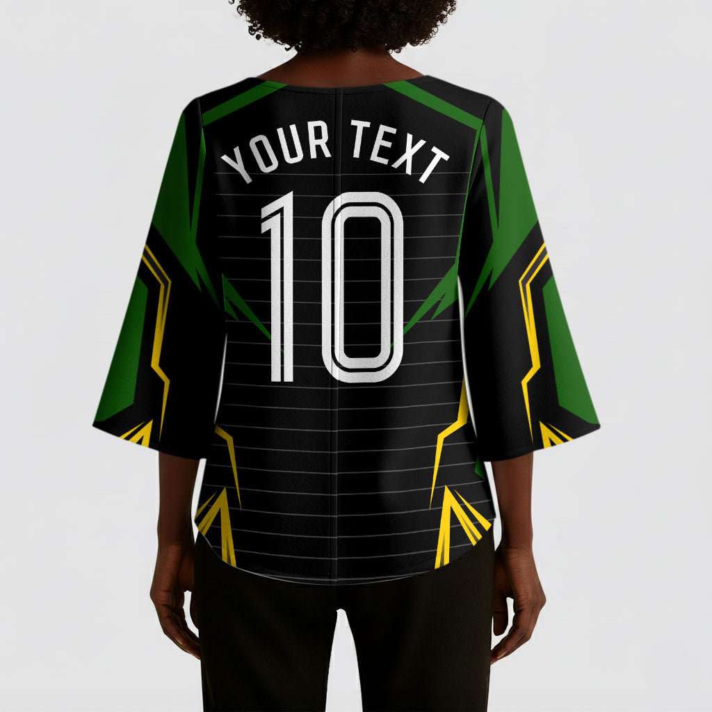 Personalized Jamaica Cricket Lion Mascot Kimono Sleeve Blouse Kingsmen Royal King Batsman Sport