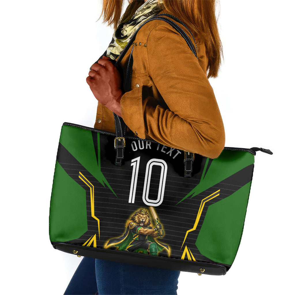 Personalized Jamaica Cricket Lion Mascot Leather Tote Bag Kingsmen Royal King Batsman Sport
