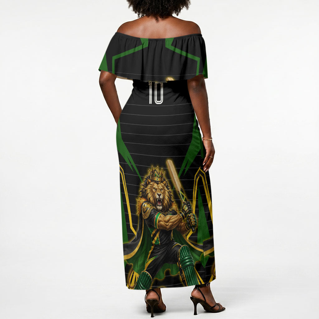 Personalized Jamaica Cricket Lion Mascot Off Shoulder Maxi Dress Kingsmen Royal King Batsman Sport