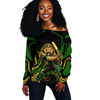 Personalized Jamaica Cricket Lion Mascot Off Shoulder Sweater Kingsmen Royal King Batsman Sport