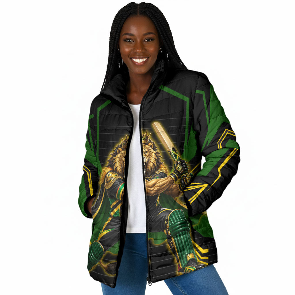 Personalized Jamaica Cricket Lion Mascot Padded Jacket Kingsmen Royal King Batsman Sport