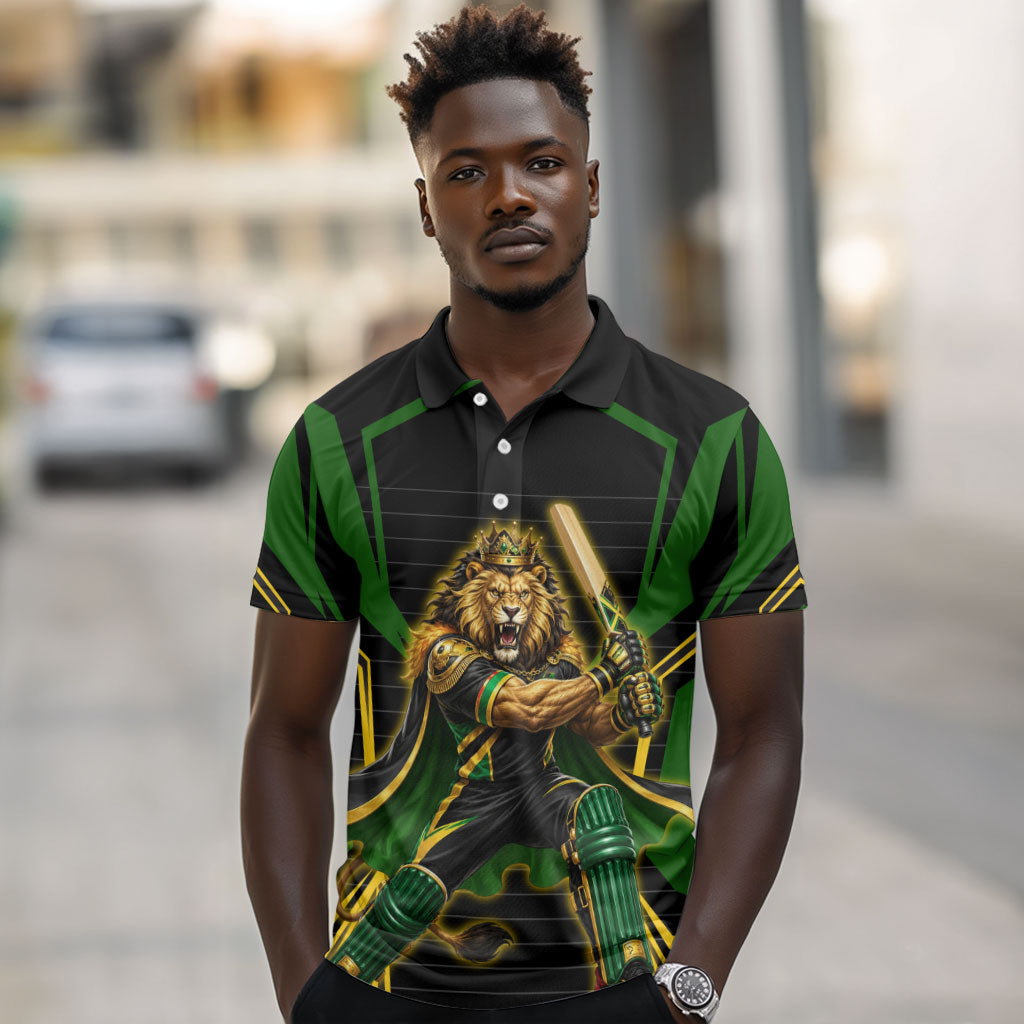 Personalized Jamaica Cricket Lion Mascot Polo Shirt Kingsmen Royal King Batsman Sport