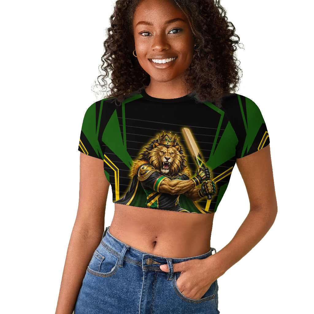 Personalized Jamaica Cricket Lion Mascot Raglan Cropped T shirt Kingsmen Royal King Batsman Sport