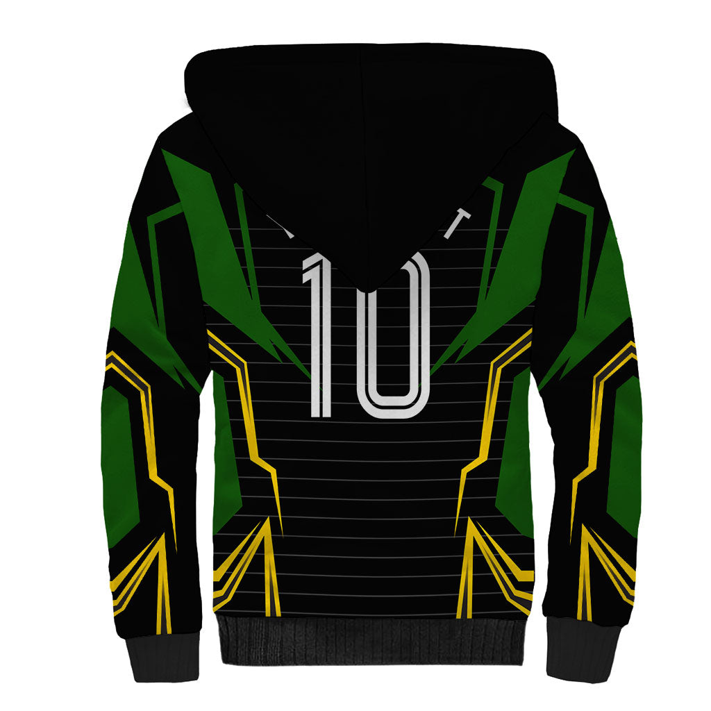 Personalized Jamaica Cricket Lion Mascot Sherpa Hoodie Kingsmen Royal King Batsman Sport