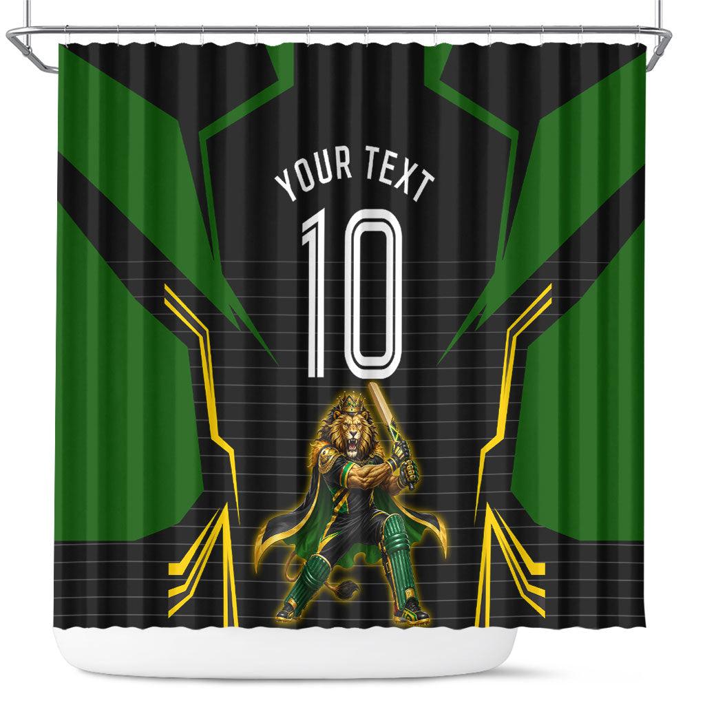 Personalized Jamaica Cricket Lion Mascot Shower Curtain Kingsmen Royal King Batsman Sport