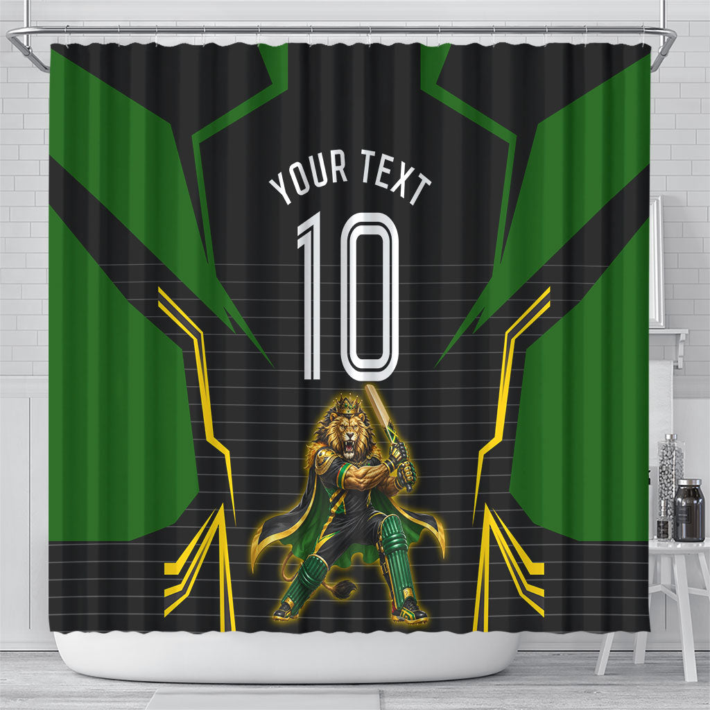 Personalized Jamaica Cricket Lion Mascot Shower Curtain Kingsmen Royal King Batsman Sport