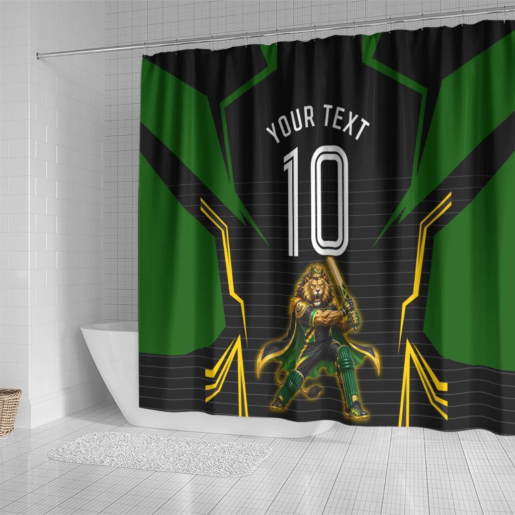 Personalized Jamaica Cricket Lion Mascot Shower Curtain Kingsmen Royal King Batsman Sport