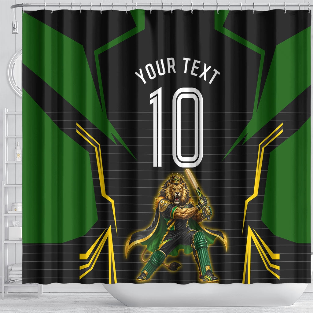 Personalized Jamaica Cricket Lion Mascot Shower Curtain Kingsmen Royal King Batsman Sport
