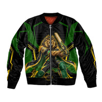 Personalized Jamaica Cricket Lion Mascot Sleeve Zip Bomber Jacket Kingsmen Royal King Batsman Sport