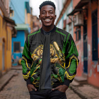 Personalized Jamaica Cricket Lion Mascot Sleeve Zip Bomber Jacket Kingsmen Royal King Batsman Sport