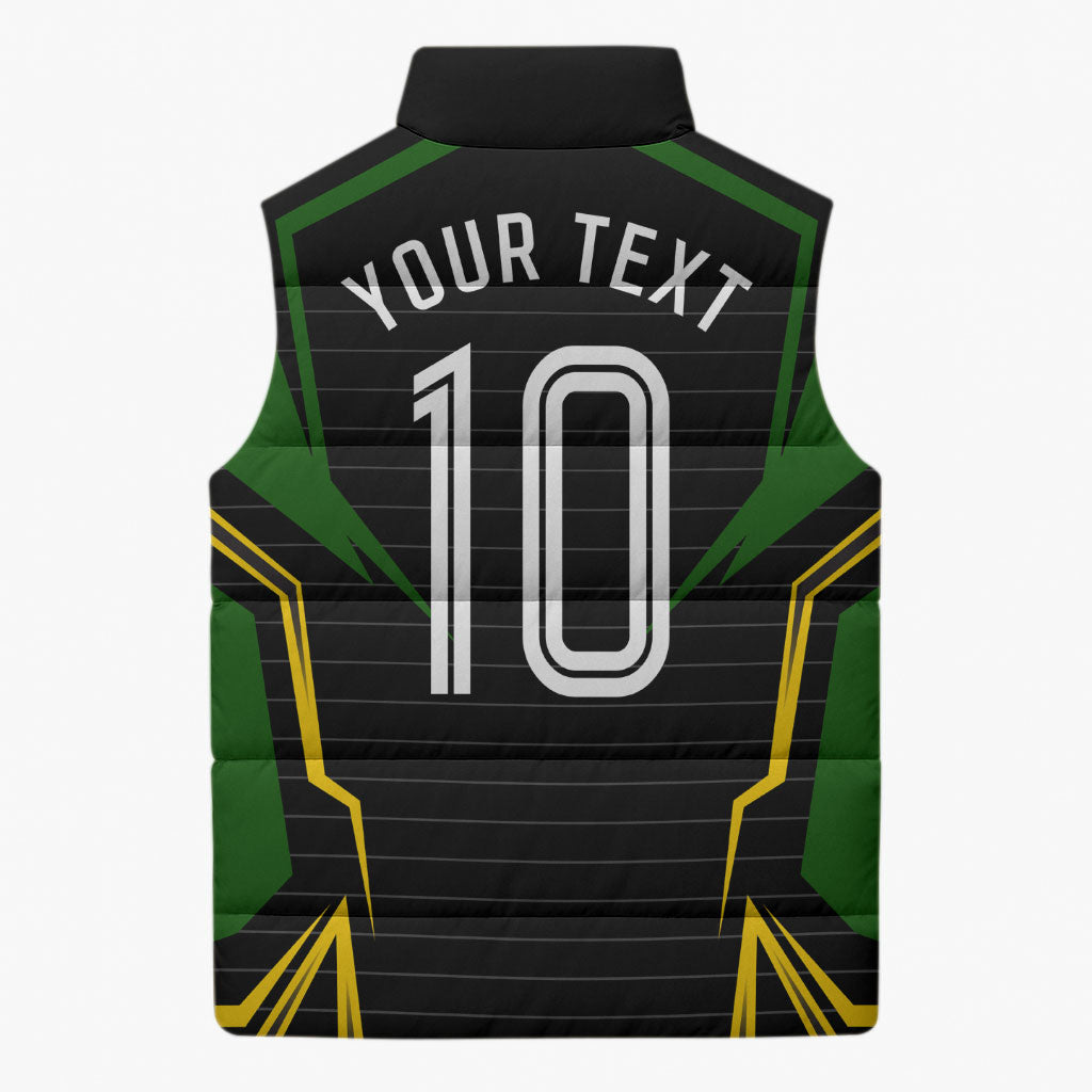 Personalized Jamaica Cricket Lion Mascot Sleeveless Puffer Jacket Kingsmen Royal King Batsman Sport