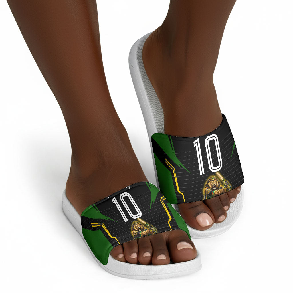 Personalized Jamaica Cricket Lion Mascot Slide Sandals Kingsmen Royal King Batsman Sport