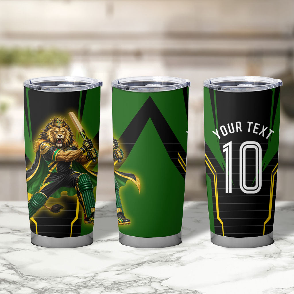 Personalized Jamaica Cricket Lion Mascot Tumbler Cup Kingsmen Royal King Batsman Sport