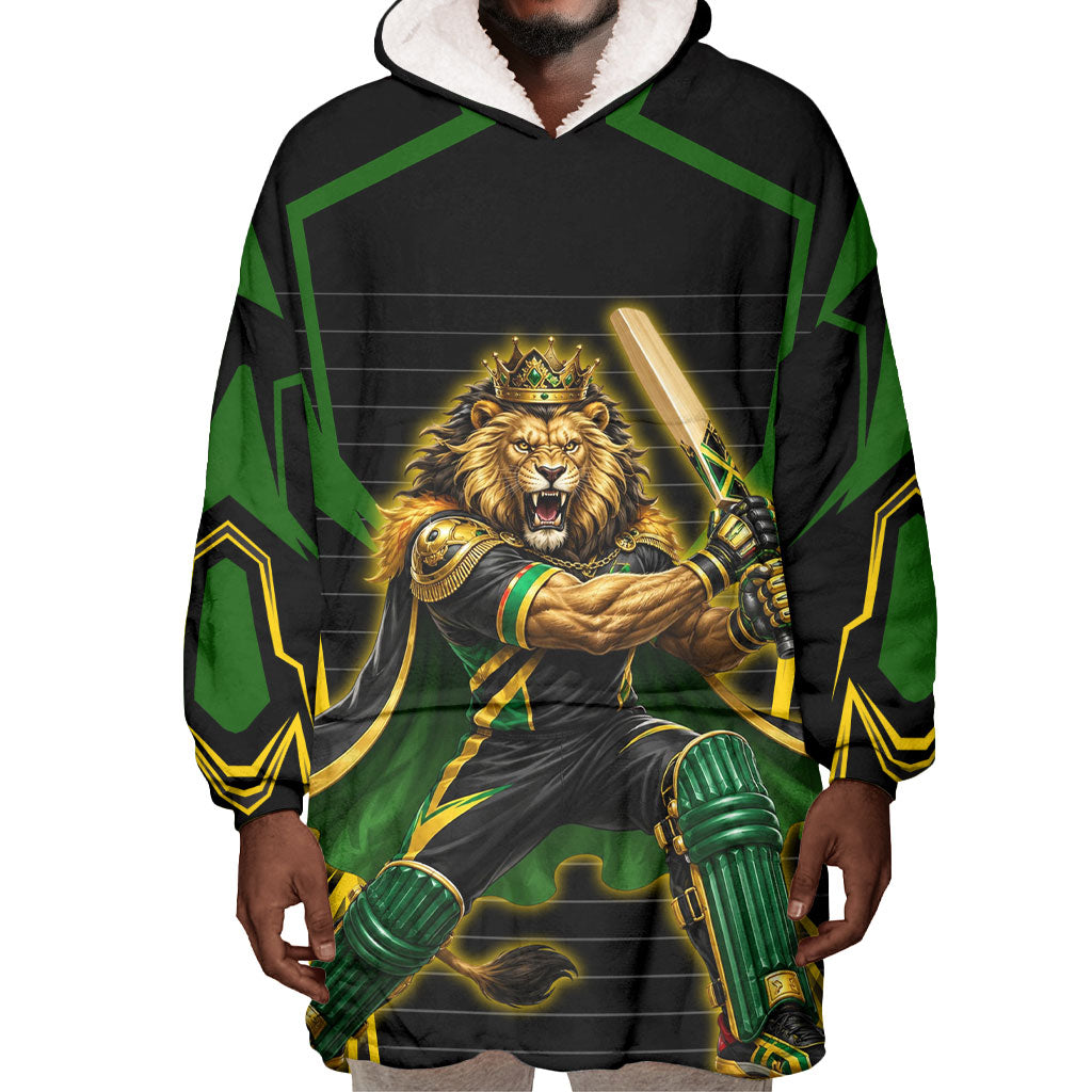 Personalized Jamaica Cricket Lion Mascot Wearable Blanket Hoodie Kingsmen Royal King Batsman Sport