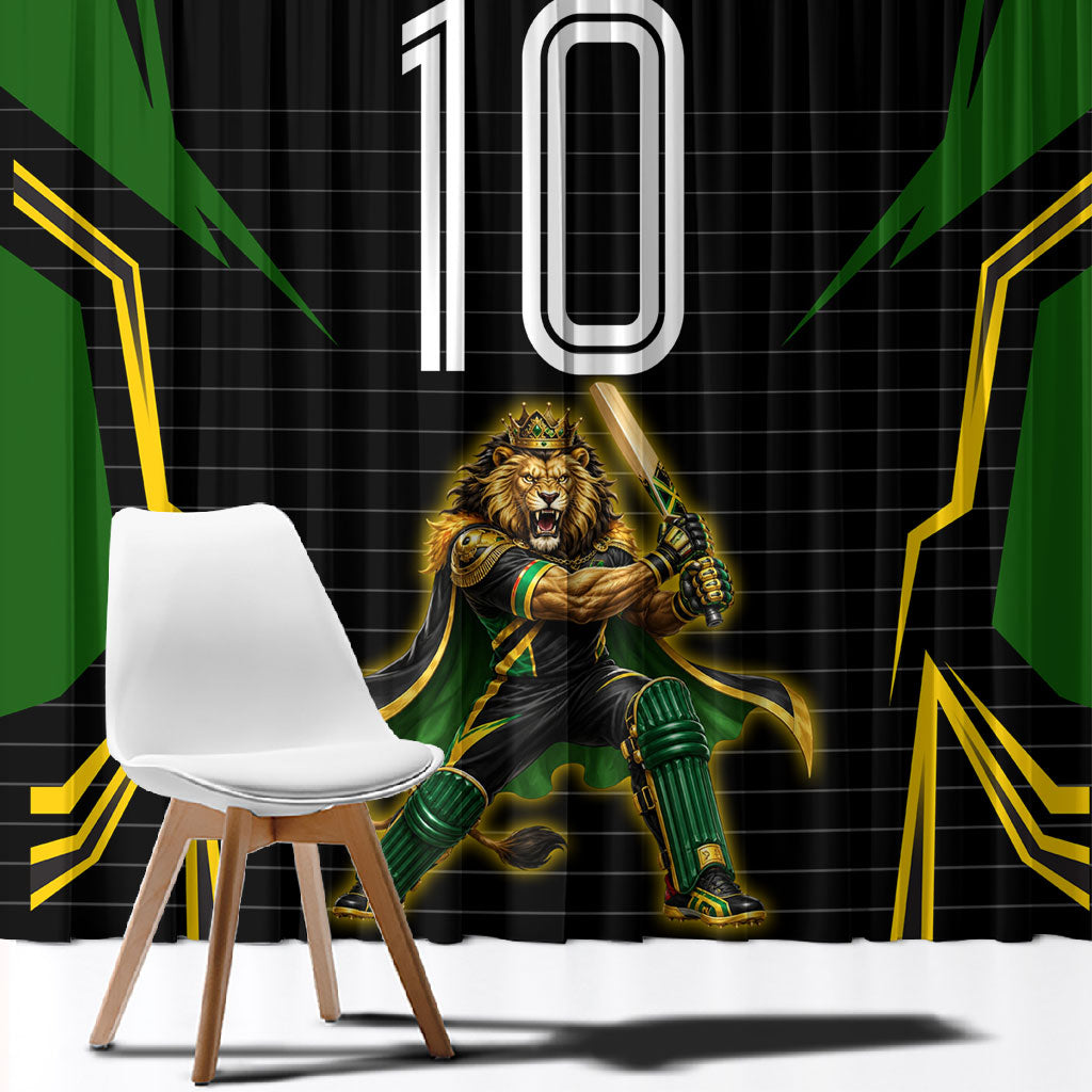 Personalized Jamaica Cricket Lion Mascot Window Curtain Kingsmen Royal King Batsman Sport