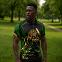 Personalized Jamaica Cricket Lion Mascot Zipper Polo Shirt Kingsmen Royal King Batsman Sport