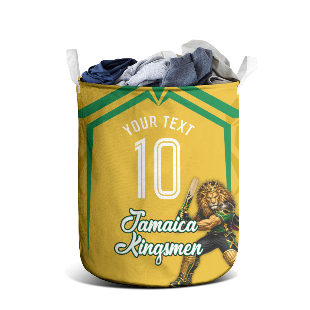 Personalized Jamaica Kingsmen Cricket Lion Laundry Basket Royal King Batsman Sports Graphic Art