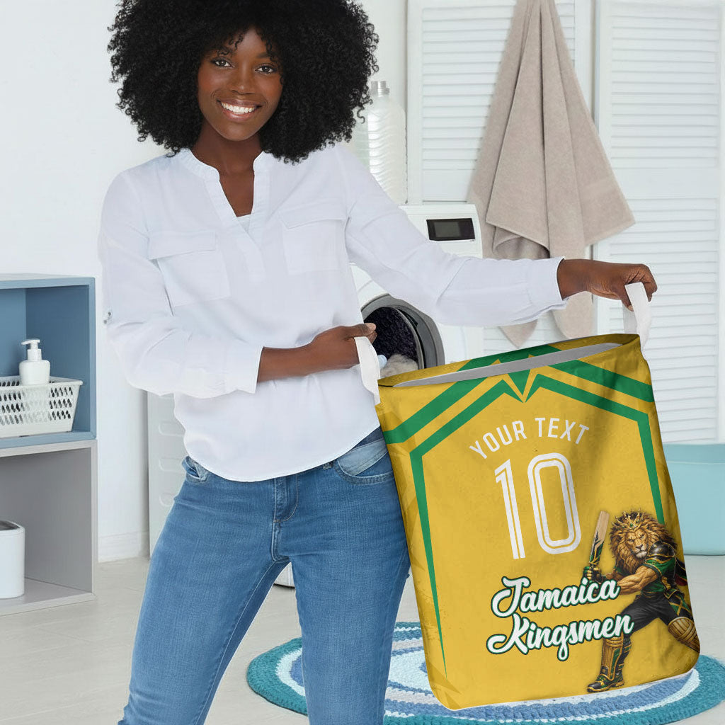 Personalized Jamaica Kingsmen Cricket Lion Laundry Basket Royal King Batsman Sports Graphic Art