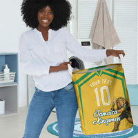 Personalized Jamaica Kingsmen Cricket Lion Laundry Basket Royal King Batsman Sports Graphic Art