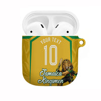 Personalized Jamaica Kingsmen Cricket Lion AirPods Case Royal King Batsman Sports Graphic Art