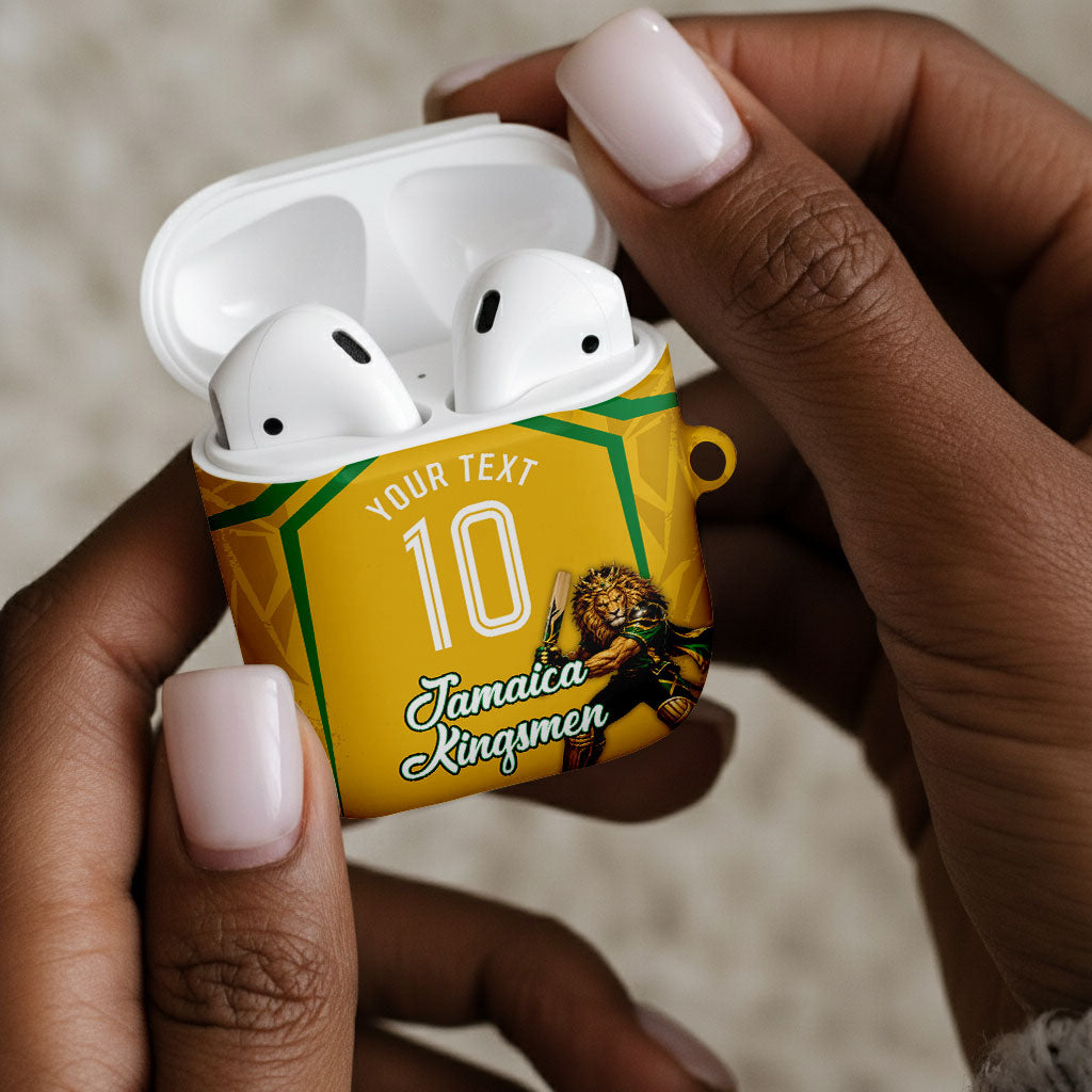 Personalized Jamaica Kingsmen Cricket Lion AirPods Case Royal King Batsman Sports Graphic Art
