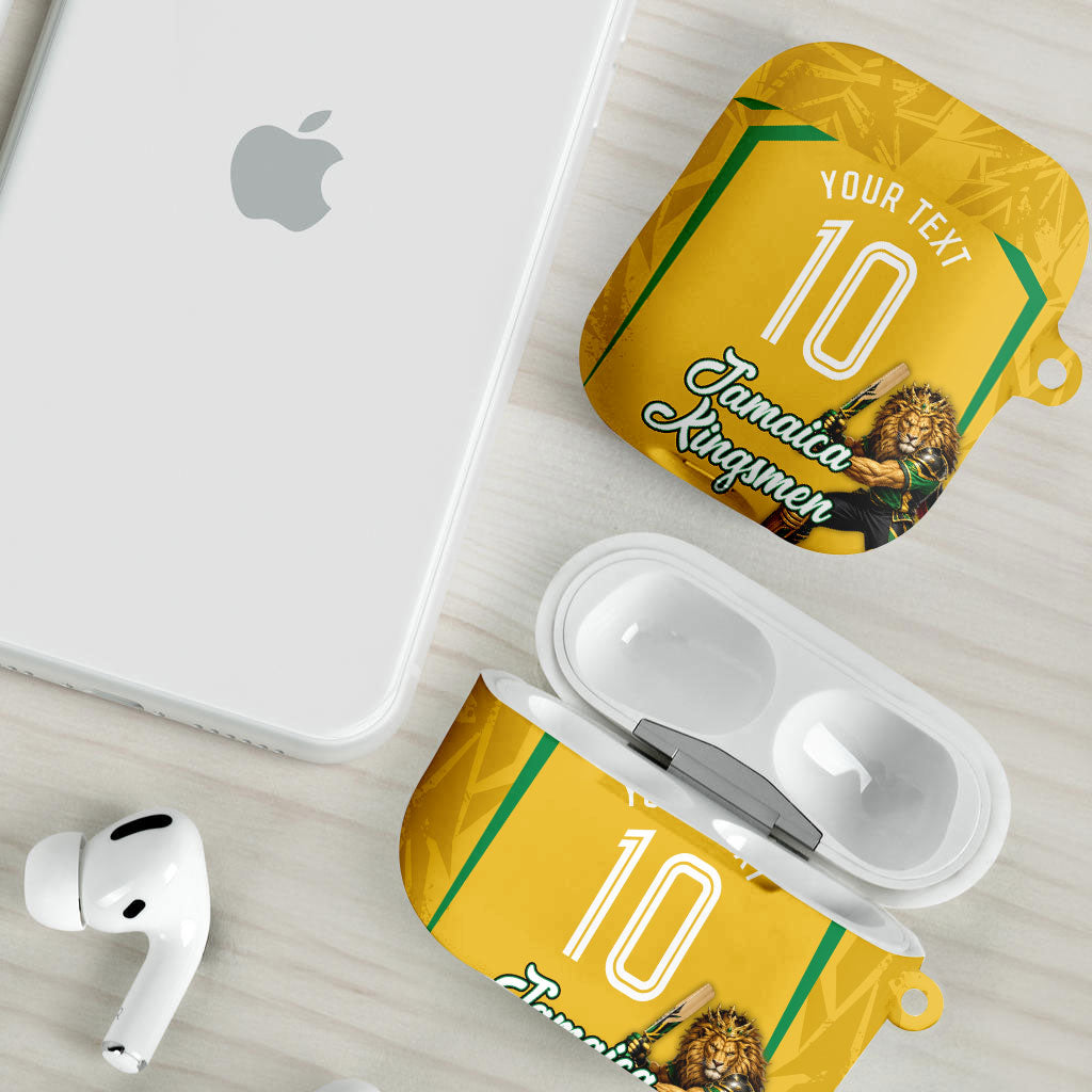 Personalized Jamaica Kingsmen Cricket Lion AirPods Case Royal King Batsman Sports Graphic Art