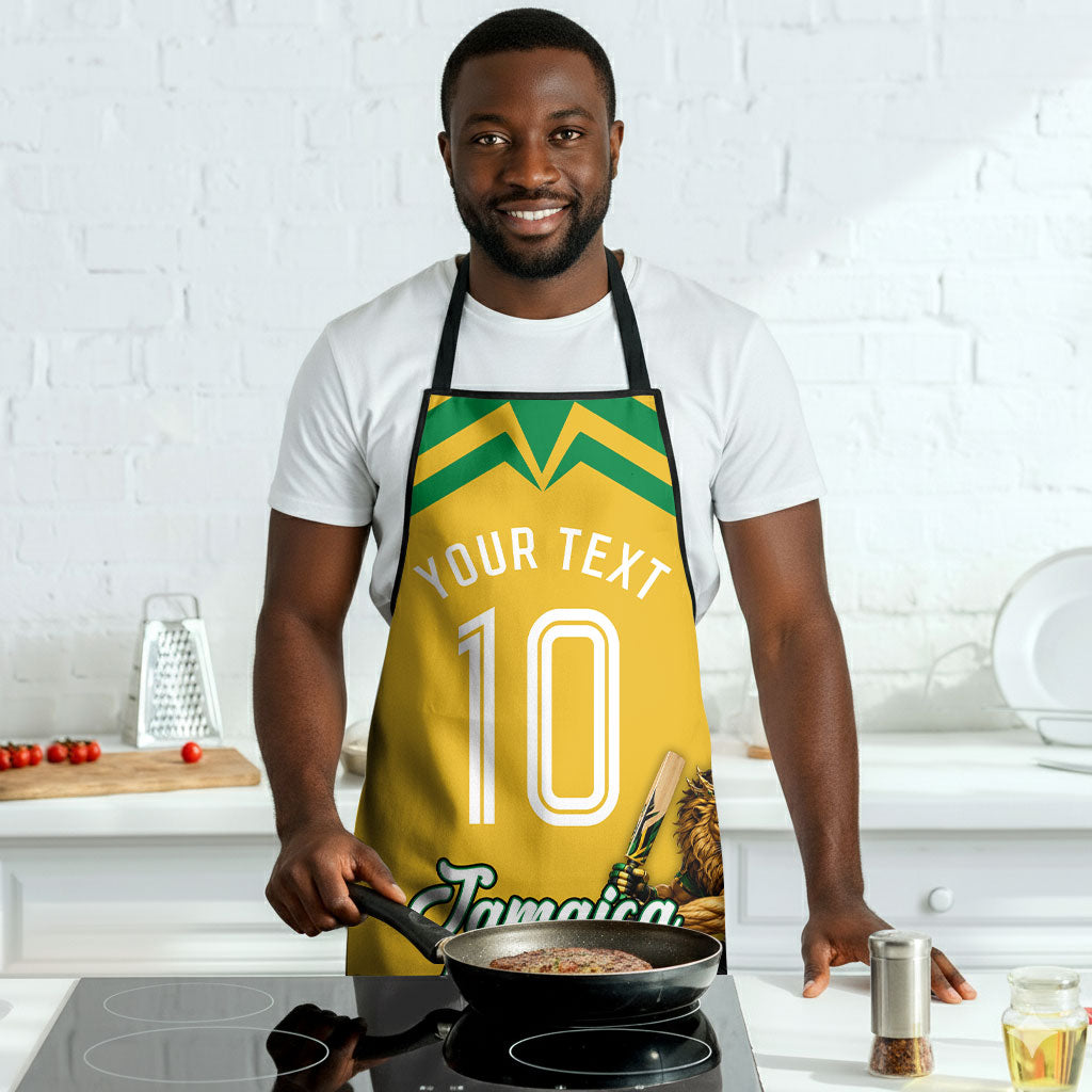 Personalized Jamaica Kingsmen Cricket Lion Apron Royal King Batsman Sports Graphic Art