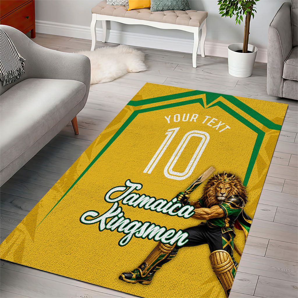 Personalized Jamaica Kingsmen Cricket Lion Area Rug Royal King Batsman Sports Graphic Art