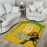 Personalized Jamaica Kingsmen Cricket Lion Area Rug Royal King Batsman Sports Graphic Art